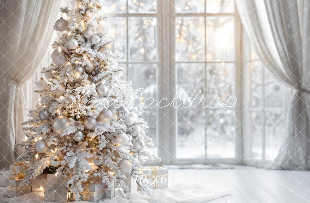 Kate Hiver Intérieur Blanc Sapin de Noël Fenêtre Toile de fond conçue par Emetselch - Kate Backdrop FR