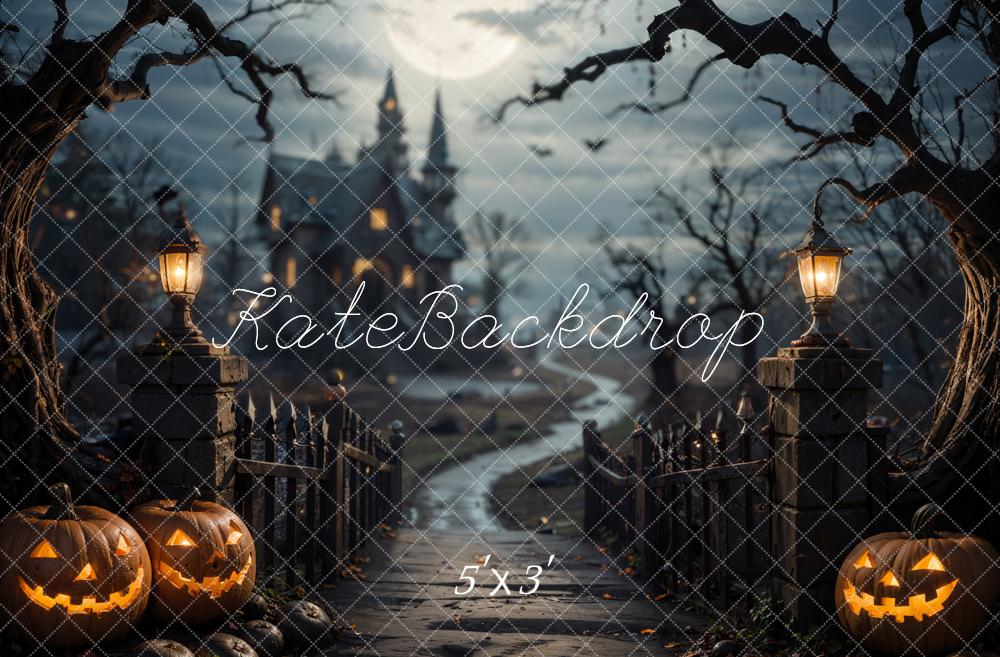 Kate Halloween Forêt Pont de bois Château Sombre Toile de fond conçue par Emetselch - Kate Backdrop FR