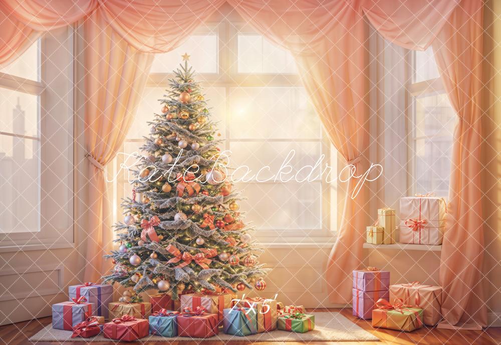 Kate Sapin de Noël Cadeaux Rideau rose Fenêtre Toile de fond conçue par Emetselch - Kate Backdrop FR