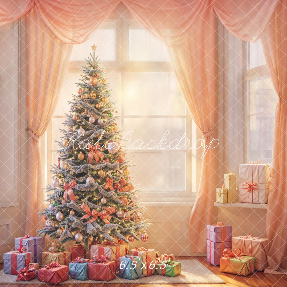 Kate Sapin de Noël Cadeaux Rideau rose Fenêtre Toile de fond conçue par Emetselch - Kate Backdrop FR