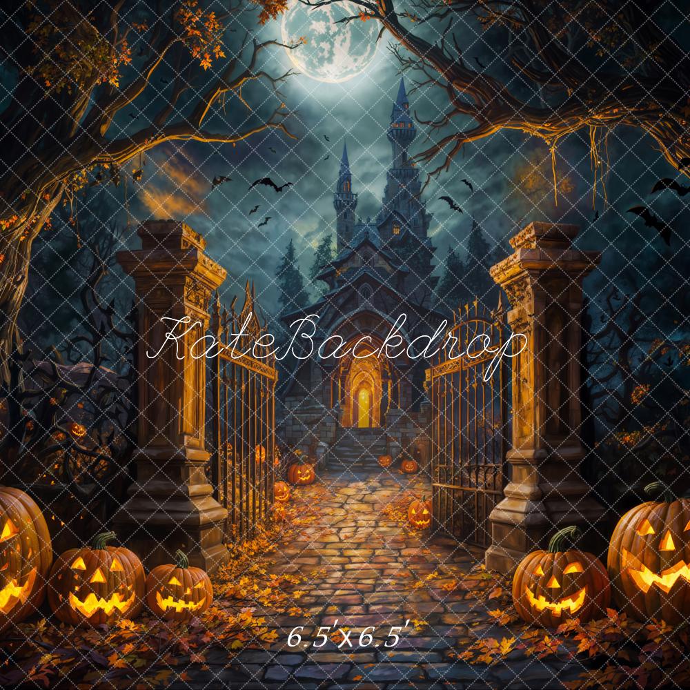 Kate Halloween Sombre Forêt Château Rétro Portail Toile de fond conçue par Emetselch - Kate Backdrop FR