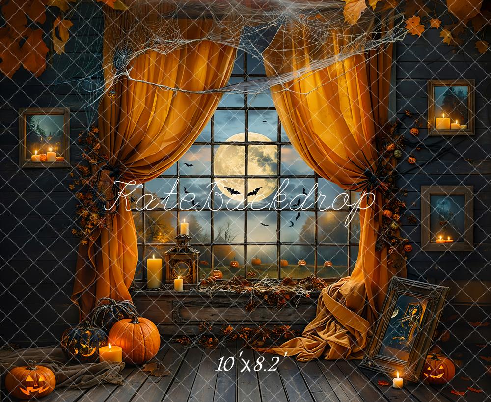 Kate Halloween Nuit Chauve-souris Lune Fenêtre Toile de fond conçue par Emetselch - Kate Backdrop FR