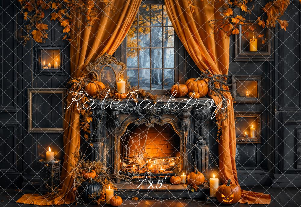 Kate Automne Halloween Citrouille Cheminée Noir Toile de fond conçue par Emetselch - Kate Backdrop FR