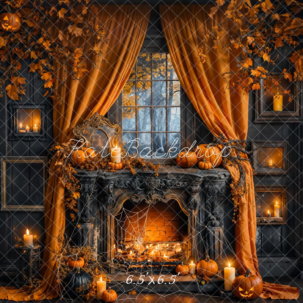 Kate Automne Halloween Citrouille Cheminée Noir Toile de fond conçue par Emetselch - Kate Backdrop FR