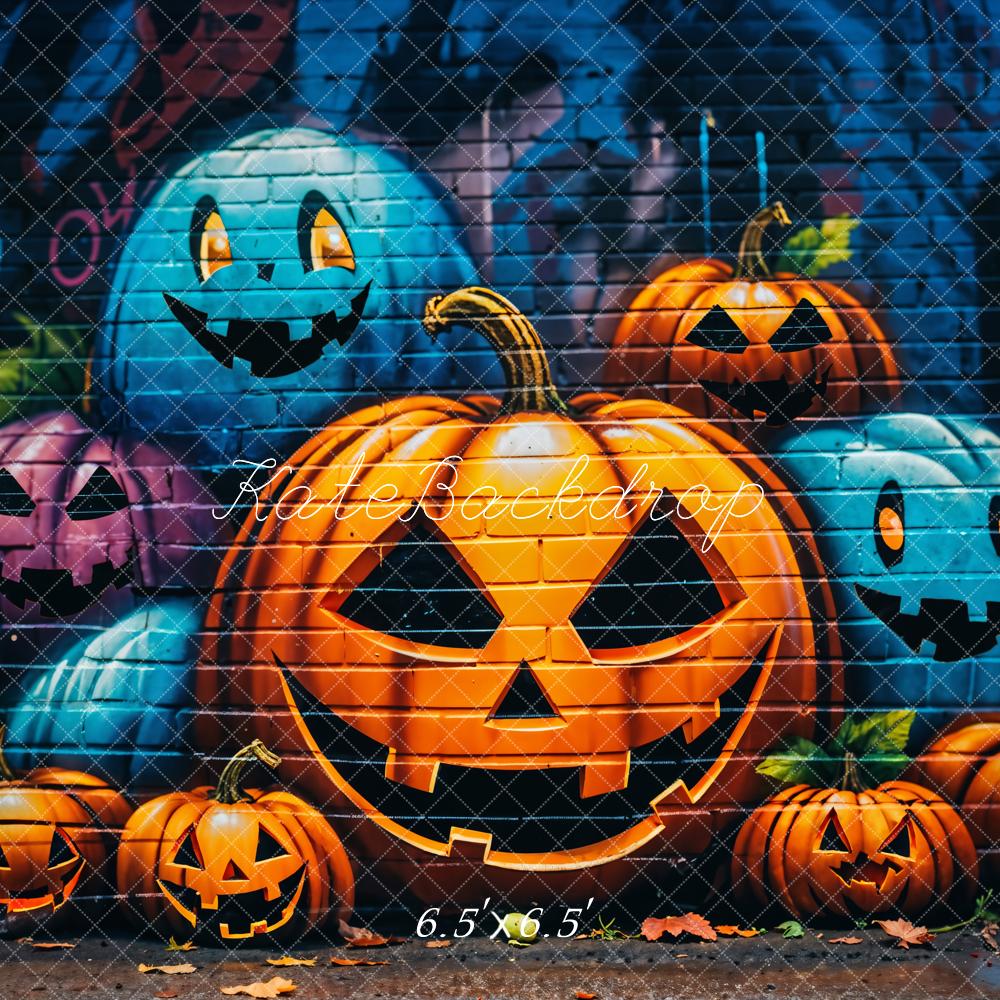 Kate Halloween Citrouille Graffiti Mur de briques Toile de fond conçue par GQ - Kate Backdrop FR