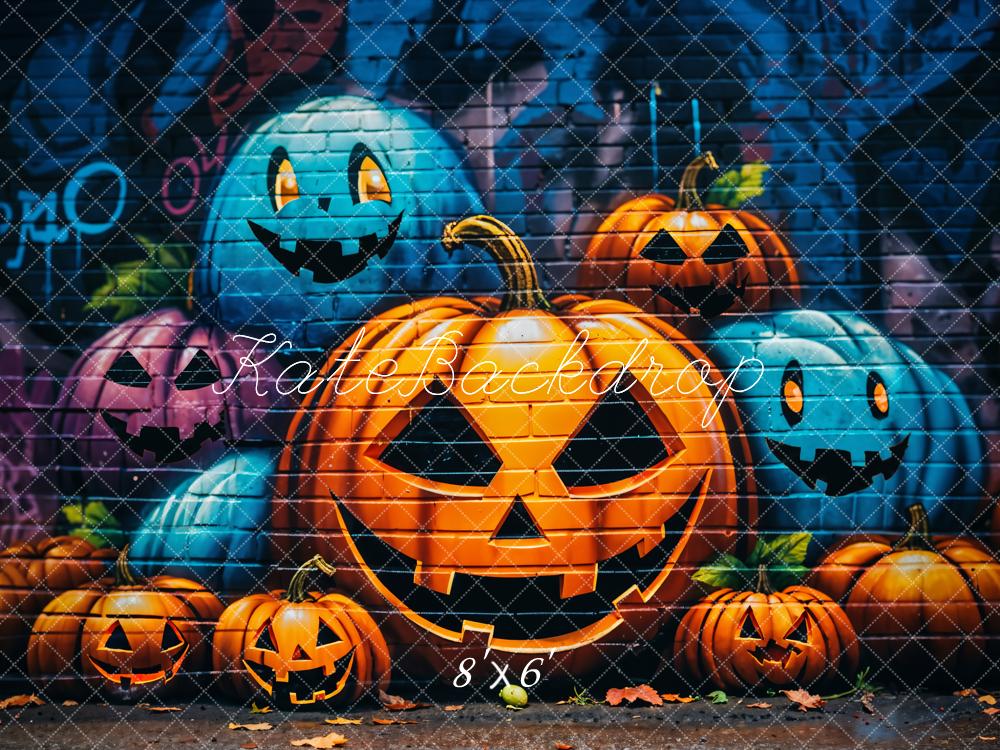 Kate Halloween Citrouille Graffiti Mur de briques Toile de fond conçue par GQ - Kate Backdrop FR