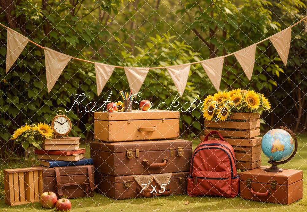 Kate Retour à l'école Valises Extérieur Tournesol Toile de fond conçue par Emetselch - Kate Backdrop FR