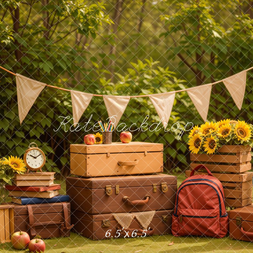 Kate Retour à l'école Valises Extérieur Tournesol Toile de fond conçue par Emetselch - Kate Backdrop FR