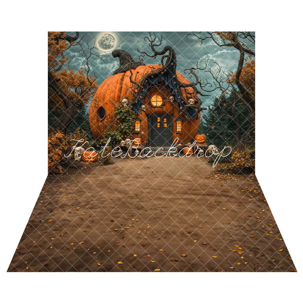 Offres Éclair-Kate Halloween Nuit Magique Maison de citrouille Toile de fond+Marron foncé Terre Humide Sol Toile de fond - Kate Backdrop FR