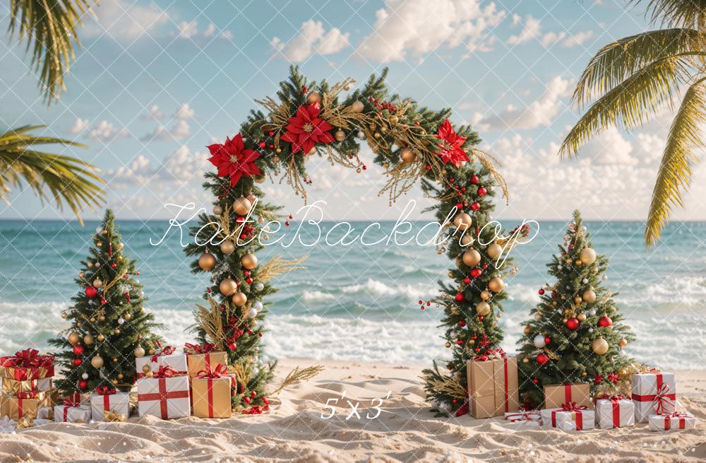 Kate Sapin de Noël Mer Plage Cadeau Arche Toile de fond conçue par Emetselch - Kate Backdrop FR