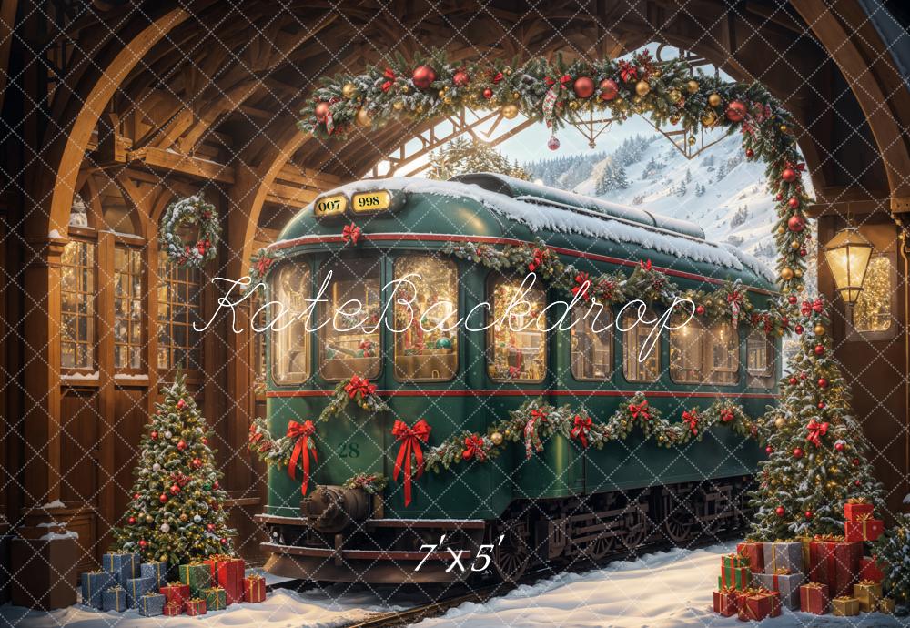 Kate Sapin de Noël Arche Train Rétro Vert Toile de fond conçue par Emetselch - Kate Backdrop FR