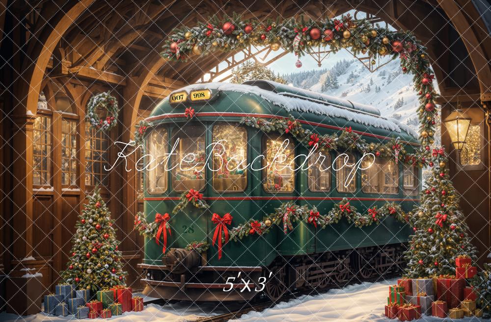 Kate Sapin de Noël Arche Train Rétro Vert Toile de fond conçue par Emetselch - Kate Backdrop FR