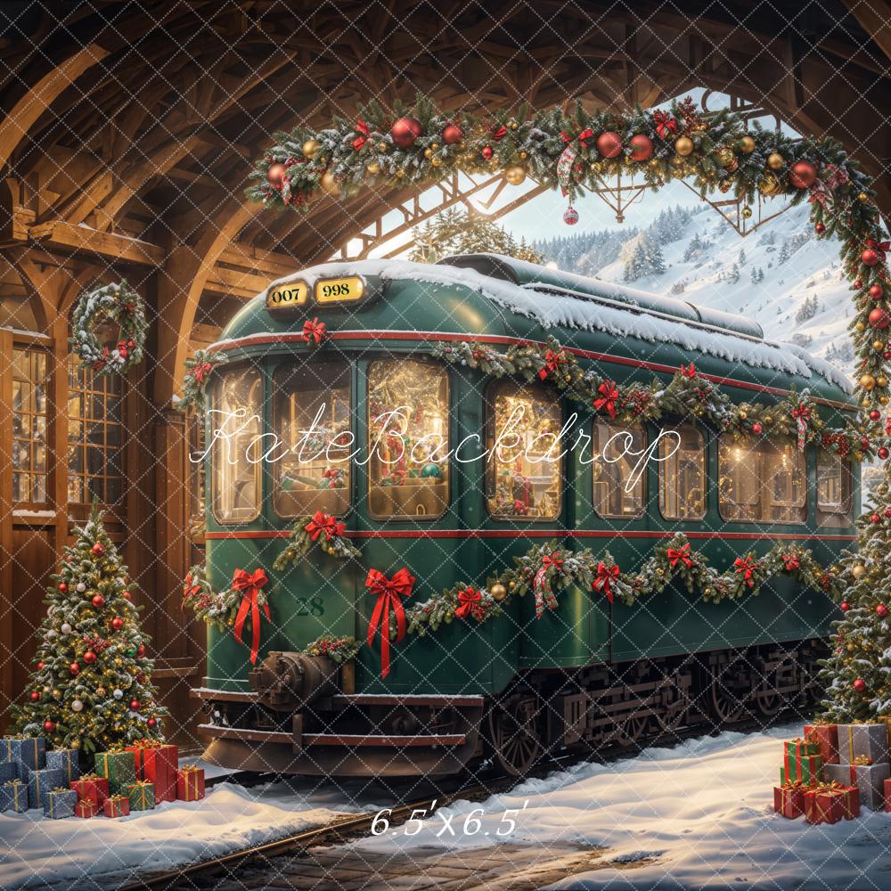 Kate Sapin de Noël Arche Train Rétro Vert Toile de fond conçue par Emetselch - Kate Backdrop FR