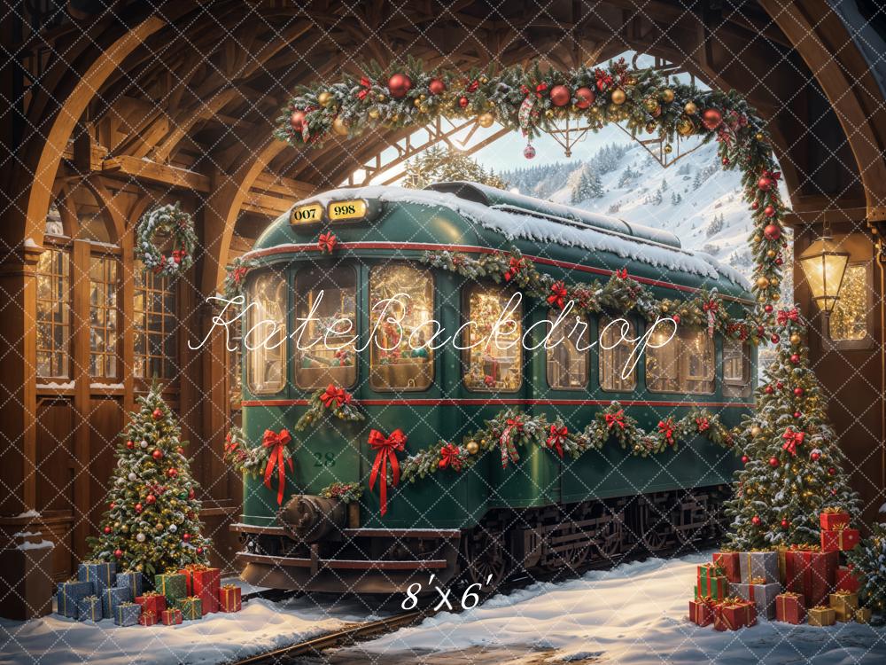 Kate Sapin de Noël Arche Train Rétro Vert Toile de fond conçue par Emetselch - Kate Backdrop FR