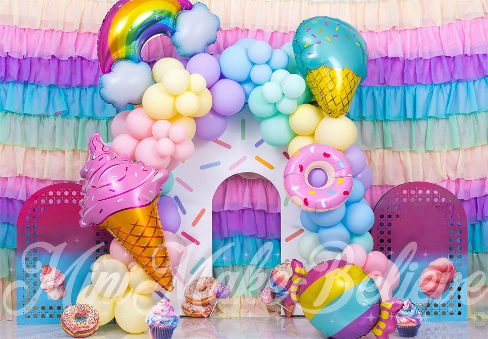 Kate Anniversaire Glace Coloré Arche de ballons Toile de fond conçue par Mini MakeBelieve - Kate Backdrop FR