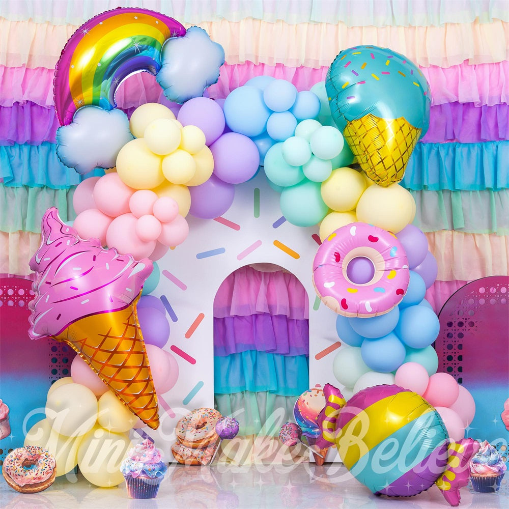 Kate Anniversaire Glace Coloré Arche de ballons Toile de fond conçue par Mini MakeBelieve - Kate Backdrop FR