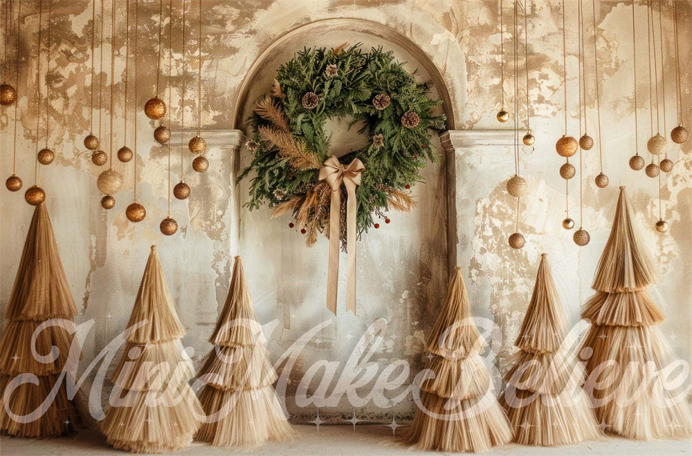 Kate Boho Beige Arche Sapin de Noël Couronne Toile de fond conçue par Mini MakeBelieve - Kate Backdrop FR