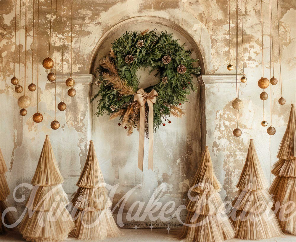 Kate Boho Beige Arche Sapin de Noël Couronne Toile de fond conçue par Mini MakeBelieve - Kate Backdrop FR