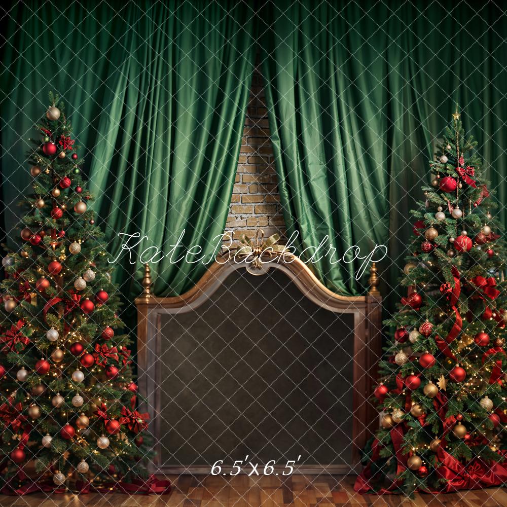 Kate Sapin de Noël Tête de lit Marron Vert Rideau Toile de fond conçue par Emetselch - Kate Backdrop FR