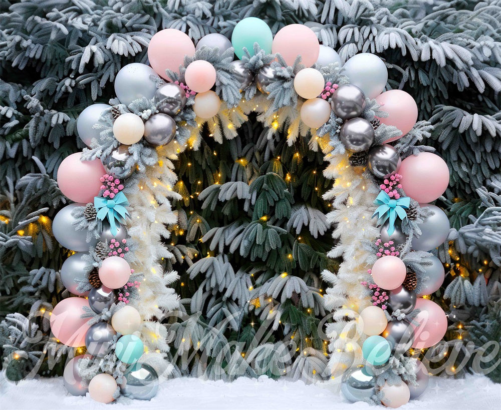 Kate Noël Extérieur Forêt Arche de ballons Toile de fond conçue par Mini MakeBelieve - Kate Backdrop FR