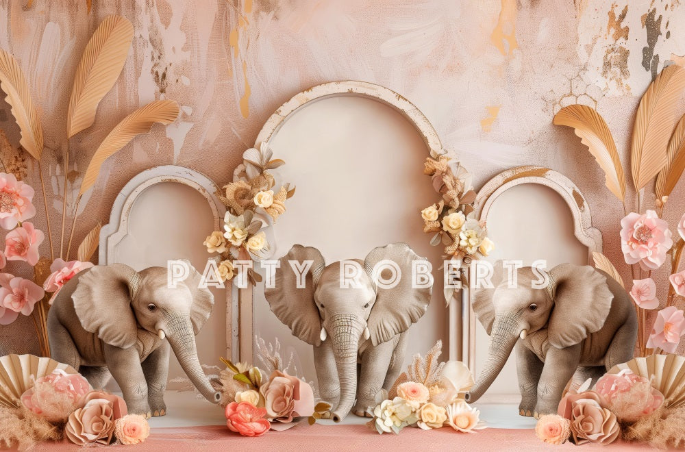 Kate Bohème Éléphants Arche Rose Toile de fond conçue par Patty Robert - Kate Backdrop FR