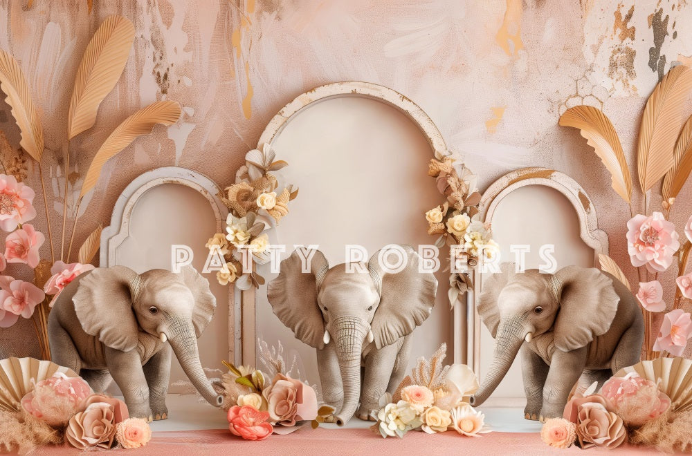 Kate Bohème Éléphants Arche Rose Toile de fond conçue par Patty Robert - Kate Backdrop FR