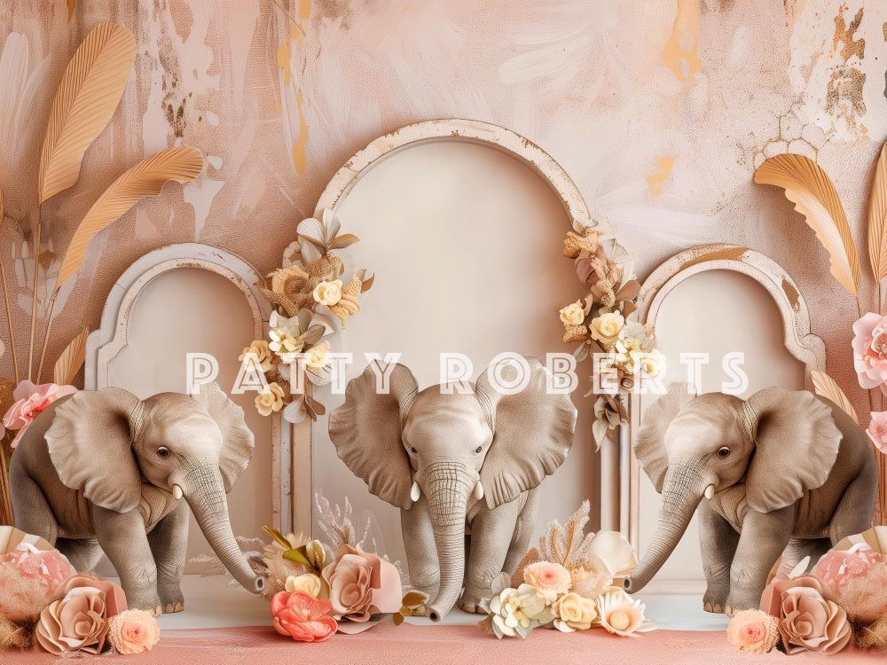 Kate Bohème Éléphants Arche Rose Toile de fond conçue par Patty Robert - Kate Backdrop FR