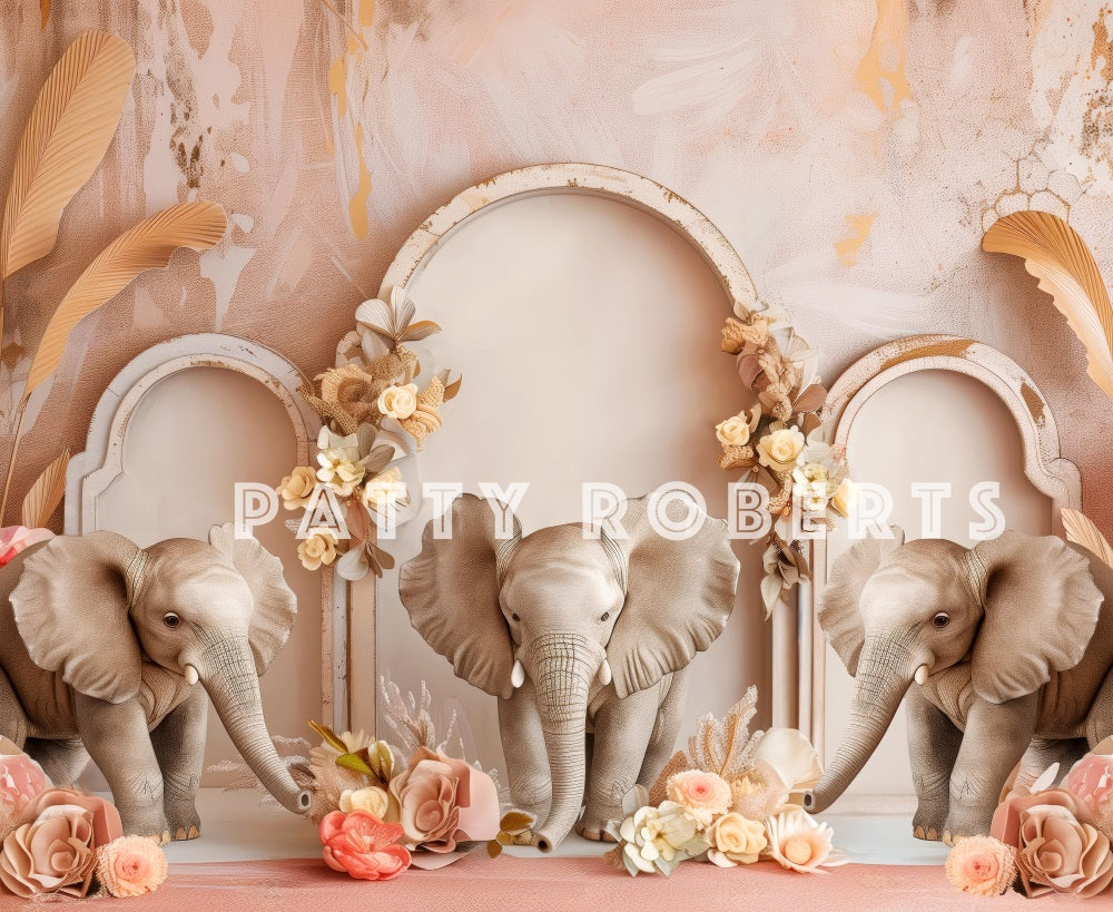 Kate Bohème Éléphants Arche Rose Toile de fond conçue par Patty Robert - Kate Backdrop FR