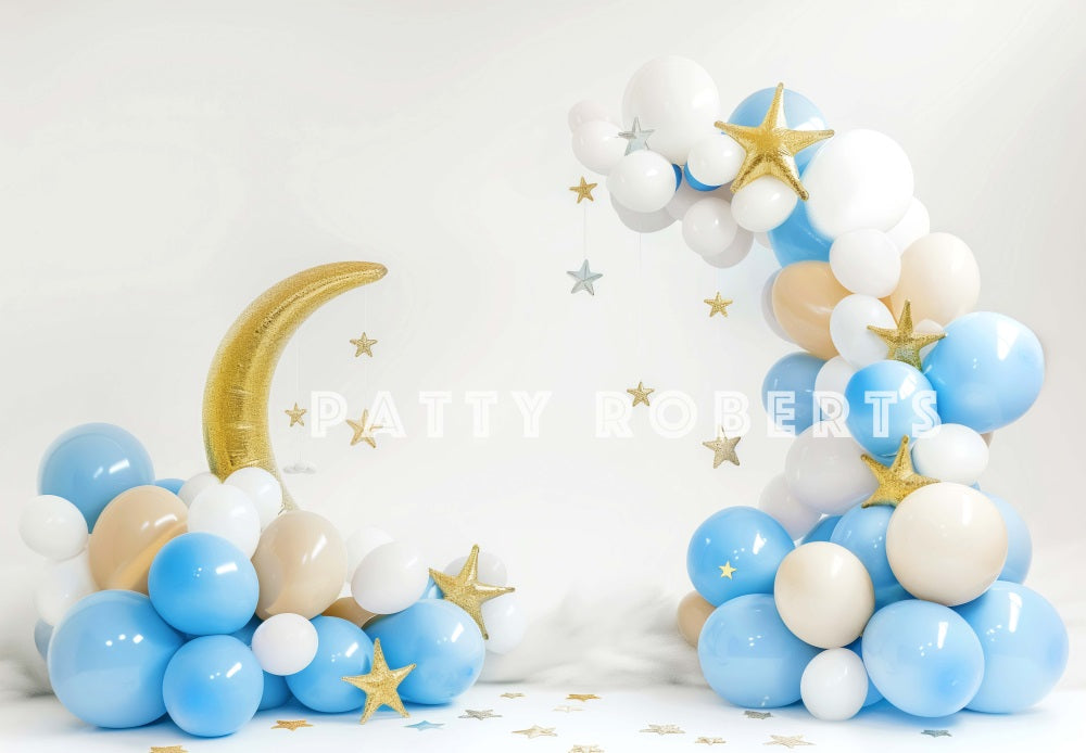 Kate Lune Ballons Étoiles Cake smash Toile de fond conçue par Patty Robert - Kate Backdrop FR