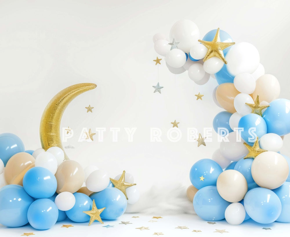 Kate Lune Ballons Étoiles Cake smash Toile de fond conçue par Patty Robert - Kate Backdrop FR