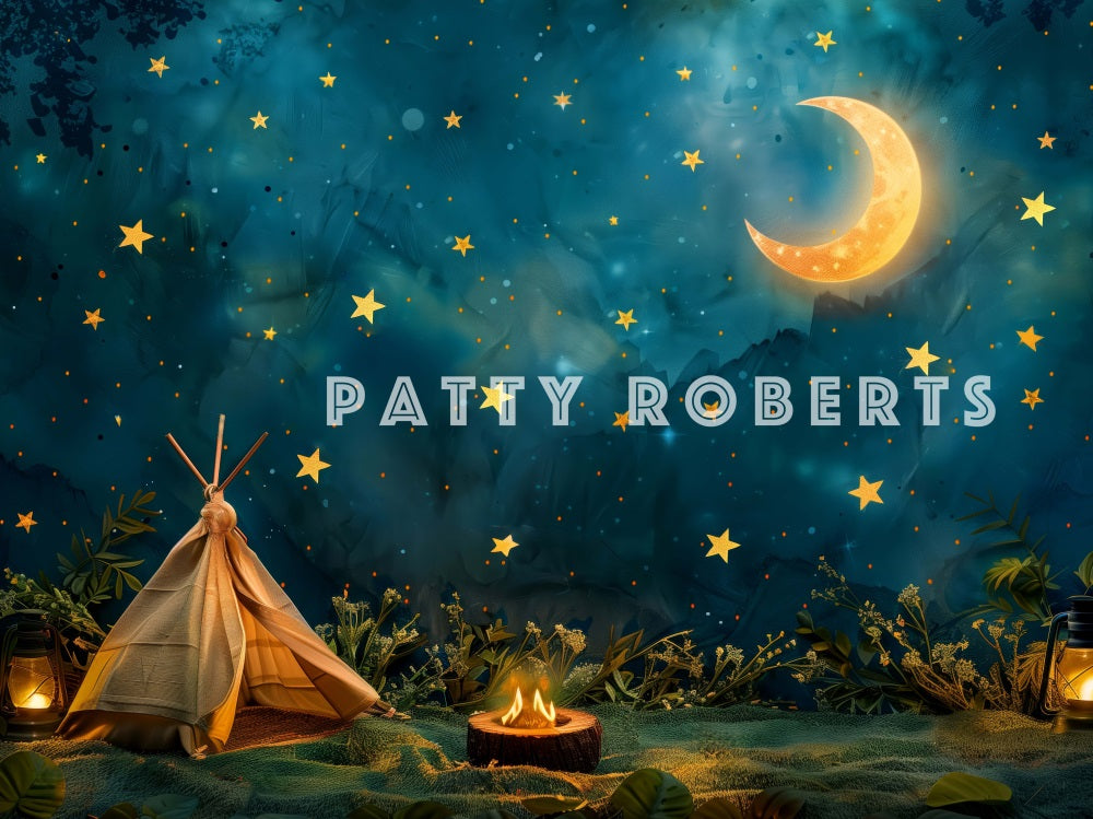 Kate Nuit Feu de camping Tente Lune Toile de fond conçue par Patty Robert - Kate Backdrop FR