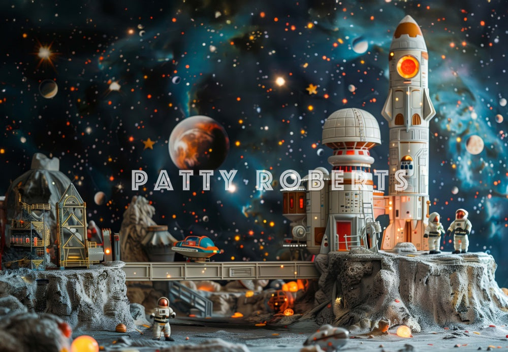 Kate Station spatiale Lune Astronaute Toile de fond conçue par Patty Robert - Kate Backdrop FR