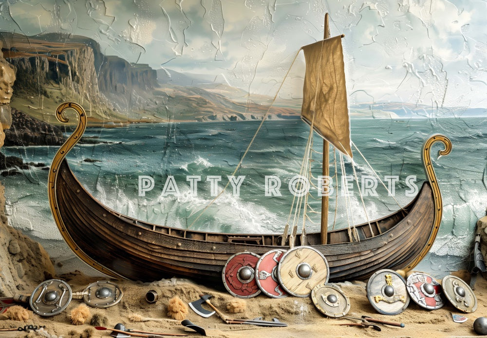 Kate Bateau Viking Pirate Aventure Toile de fond conçue par Patty Robert - Kate Backdrop FR