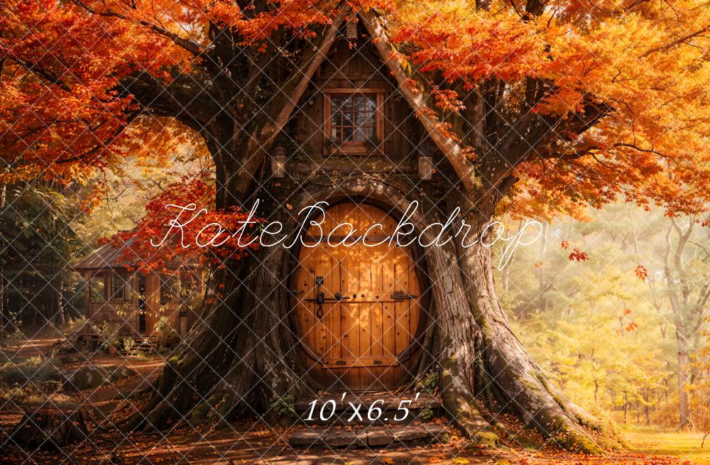 Kate Automne Feuilles d'érable Cabane Forêt Toile de fond conçue par Emetselch - Kate Backdrop FR