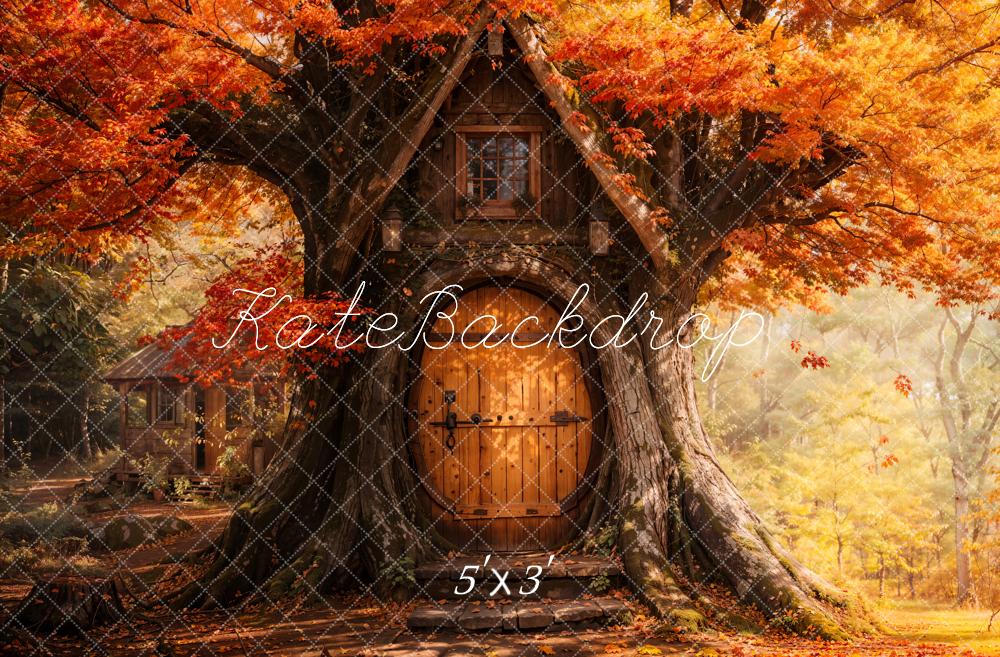 Kate Automne Feuilles d'érable Cabane Forêt Toile de fond conçue par Emetselch - Kate Backdrop FR