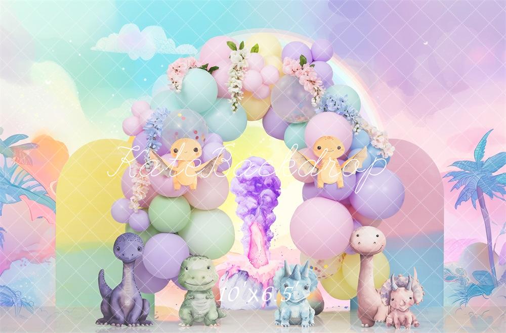 Kate Dinosaure Pastel Cake smash Arche Ballons Toile de fond conçue par Mini MakeBelieve - Kate Backdrop FR