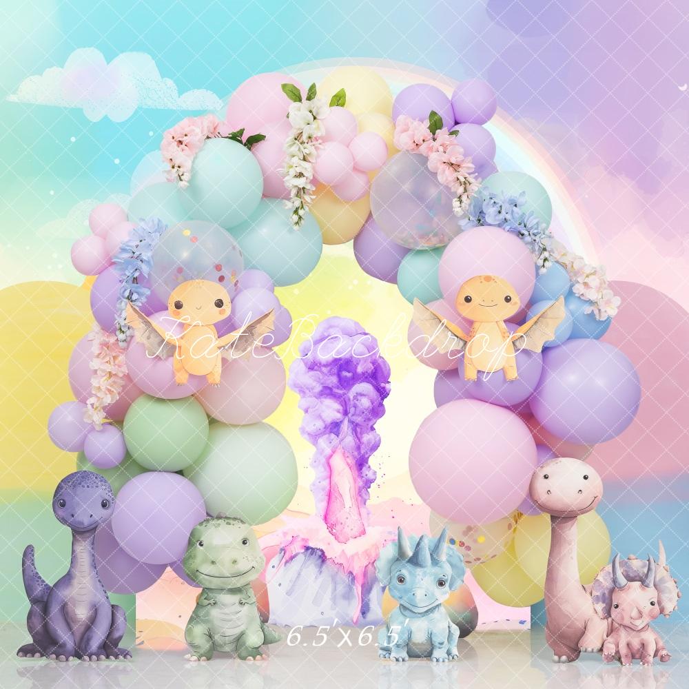 Kate Dinosaure Pastel Cake smash Arche Ballons Toile de fond conçue par Mini MakeBelieve - Kate Backdrop FR