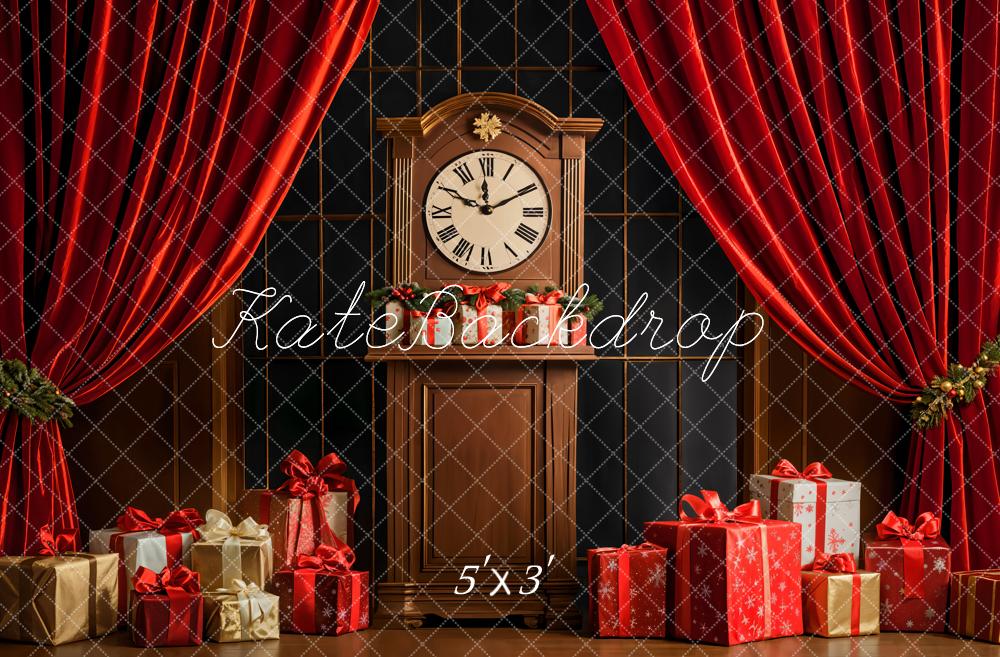 Kate Noël Horloge Rétro Rouge Rideaux Cadeaux Toile de fond conçue par Emetselch - Kate Backdrop FR