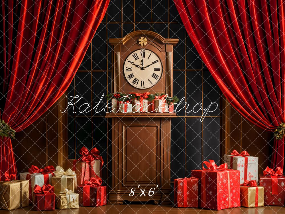 Kate Noël Horloge Rétro Rouge Rideaux Cadeaux Toile de fond conçue par Emetselch - Kate Backdrop FR