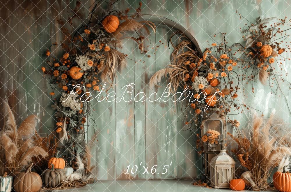 Kate Récolte Arche en bois Citrouilles Automne Toile de fond conçue par Patty Robert - Kate Backdrop FR