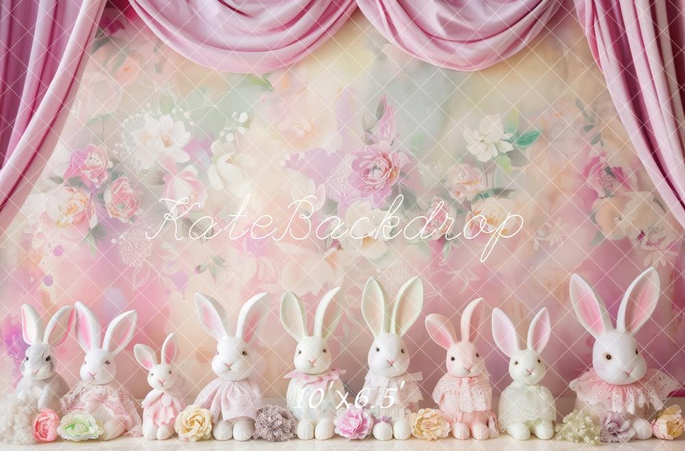 Kate Pastel Pâques Défilé de lapins Fleurs Toile de fond conçue par Patty Robert - Kate Backdrop FR