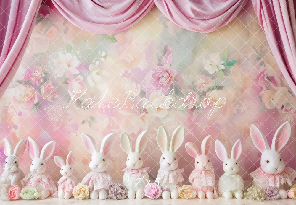 Kate Pastel Pâques Défilé de lapins Fleurs Toile de fond conçue par Patty Robert - Kate Backdrop FR