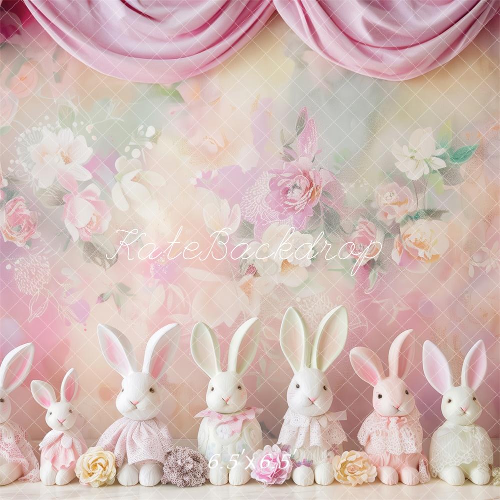 Kate Pastel Pâques Défilé de lapins Fleurs Toile de fond conçue par Patty Robert - Kate Backdrop FR