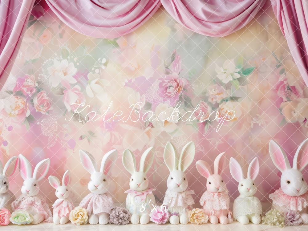 Kate Pastel Pâques Défilé de lapins Fleurs Toile de fond conçue par Patty Robert - Kate Backdrop FR