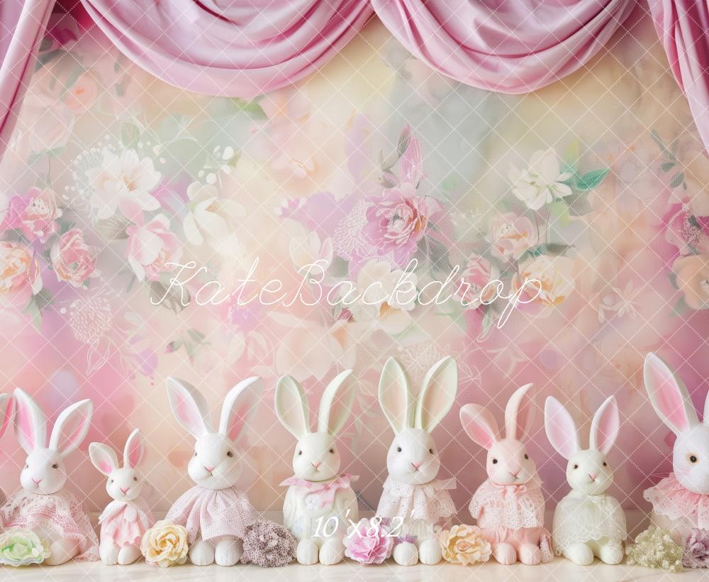 Kate Pastel Pâques Défilé de lapins Fleurs Toile de fond conçue par Patty Robert - Kate Backdrop FR