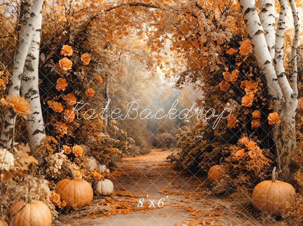 Kate Automne Érable Forêt Fleurs Citrouille Toile de fond conçue par Emetselch - Kate Backdrop FR