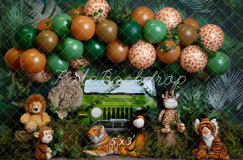 Kate Safari Jungle Animaux Cake smash Ballons Toile de fond conçue par Megan Leigh - Kate Backdrop FR