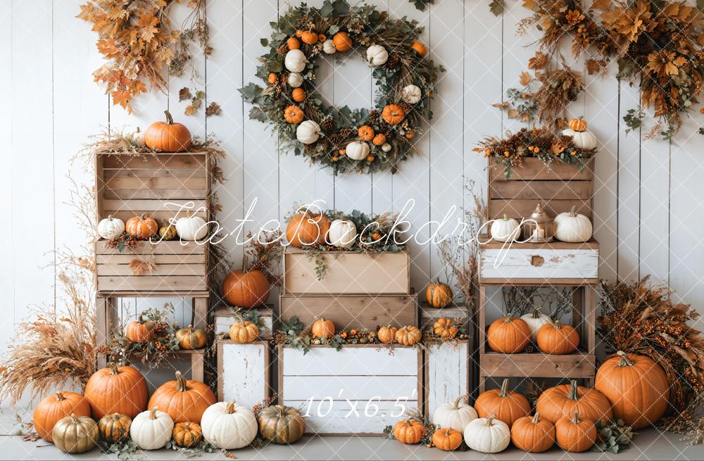 Kate Automne Citrouilles Couronne Boîte en bois Toile de fond conçue par Emetselch - Kate Backdrop FR