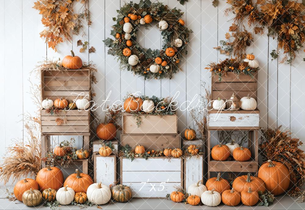 Kate Automne Citrouilles Couronne Boîte en bois Toile de fond conçue par Emetselch - Kate Backdrop FR