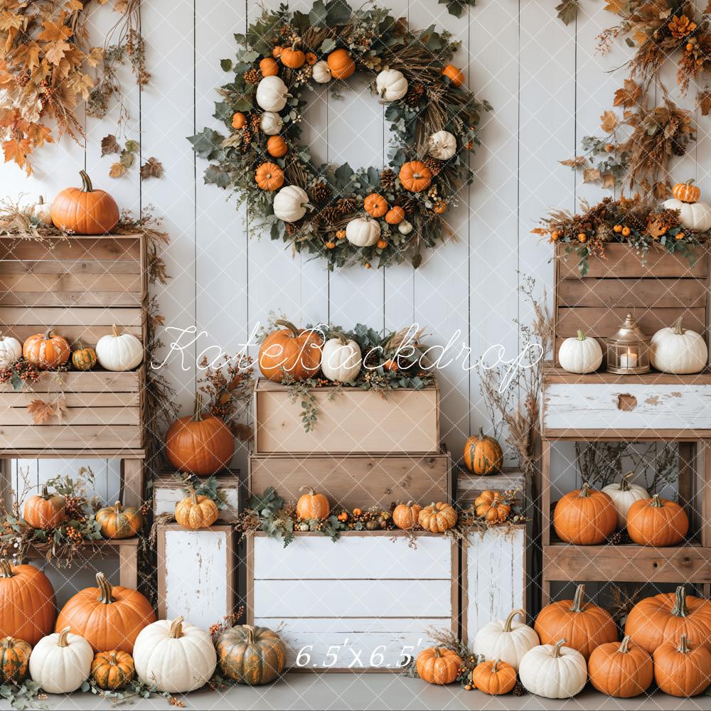 Kate Automne Citrouilles Couronne Boîte en bois Toile de fond conçue par Emetselch - Kate Backdrop FR